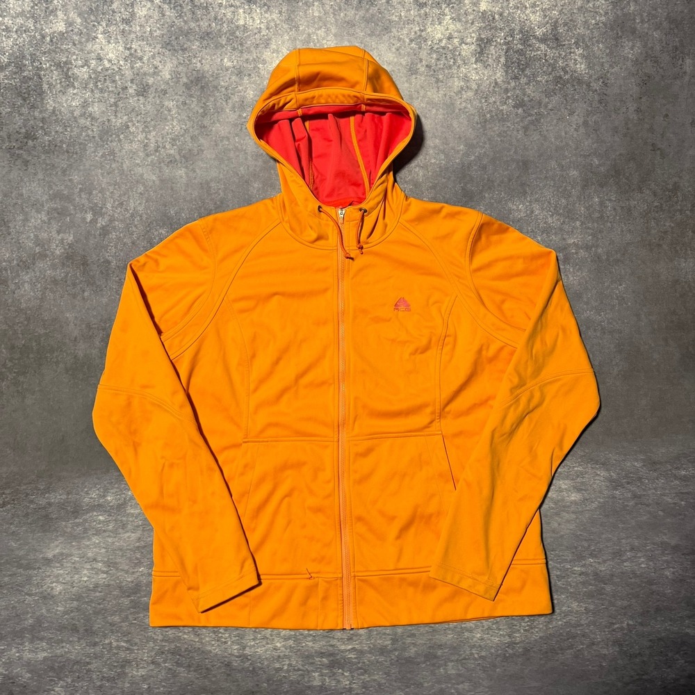 Vtg Nike ACG Women XL Full Zip Hoodie Orange Red Performance Fleece Jacket Trail